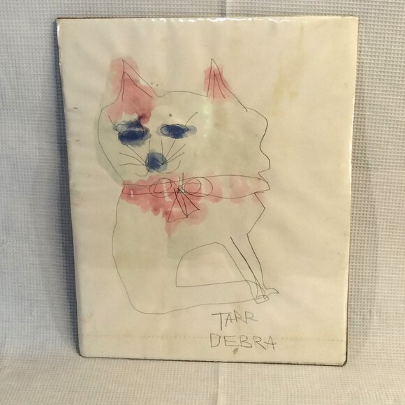 Kitty Watercolor Primitive Artwork Unframed - Picture 2 of 5